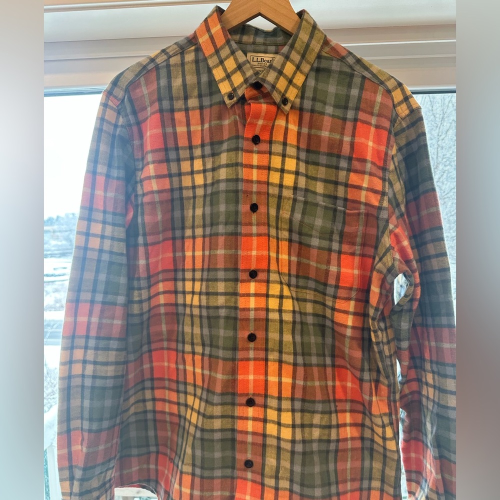 L.L. Bean Red, Green, and Yellow Plaid Men's Shirt